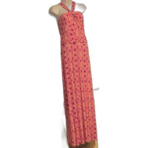 LAUNDRY by SHELLI SEGAL Printed Mediterranean Maxi Halter Dress Womens Medium